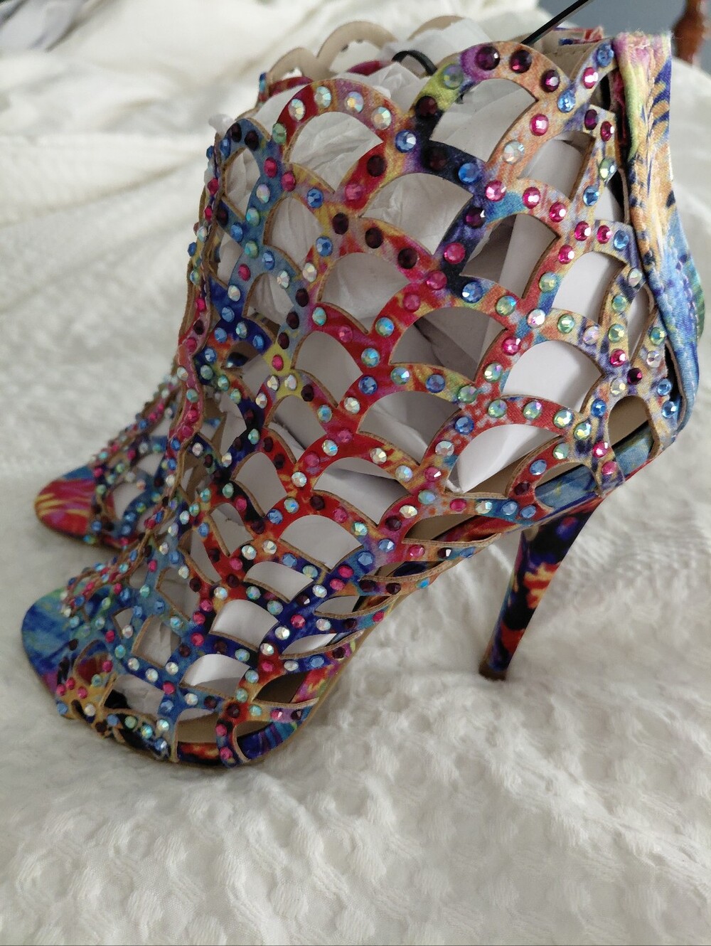 Zigi Soho Multicolor Rhinestone Cutout High Heel Booties